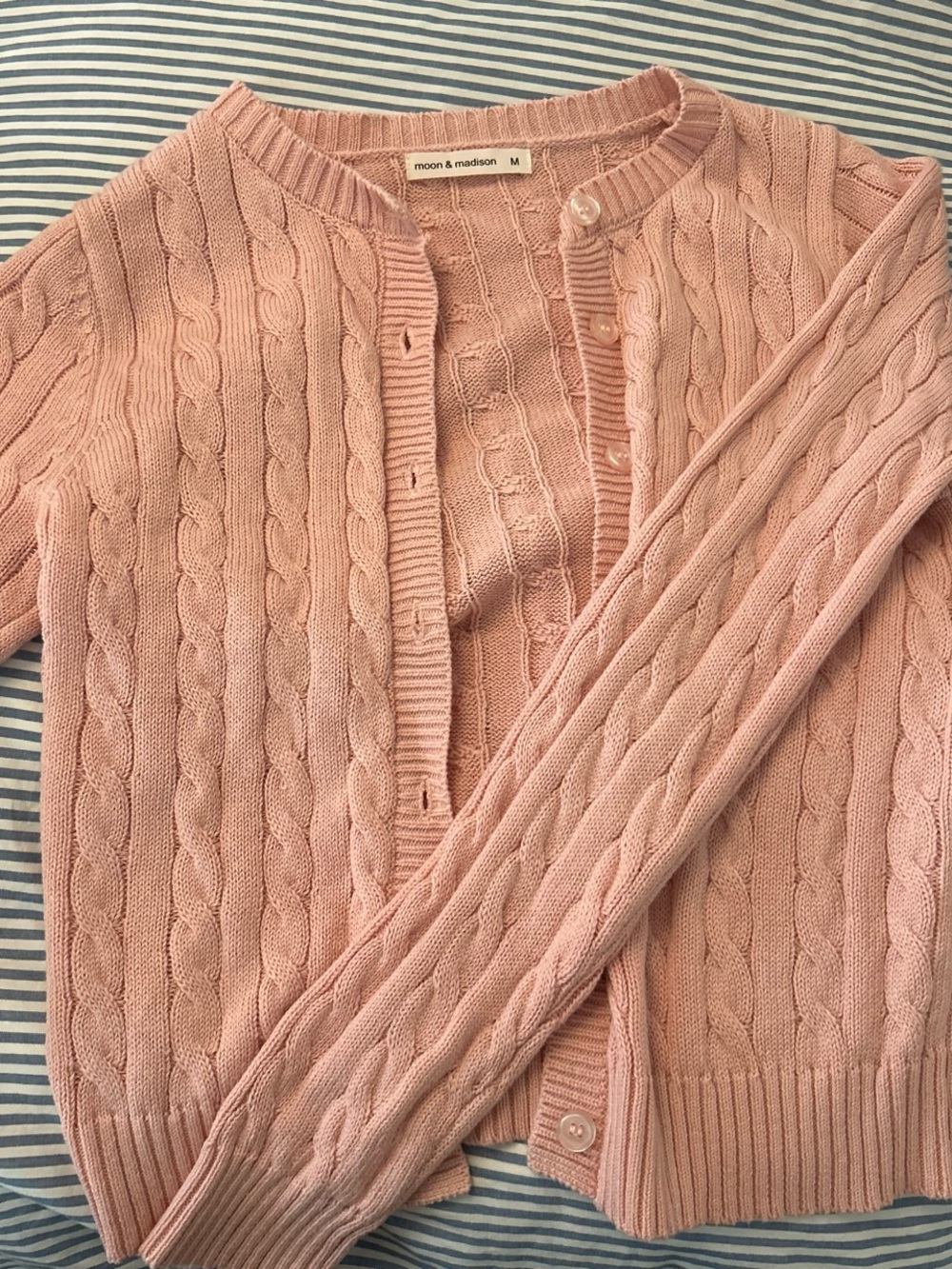 moon & madison Blush Pink Cable Knit Button-Up Cardigan